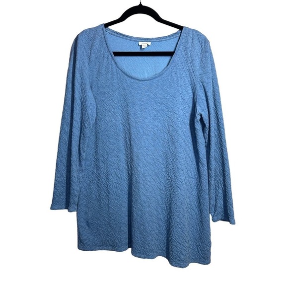 J. Jill Pure Jill 100% Cotton Crinkle Pattern Long Sleeve Tunic Top Blue Size Sm - Picture 7 of 9